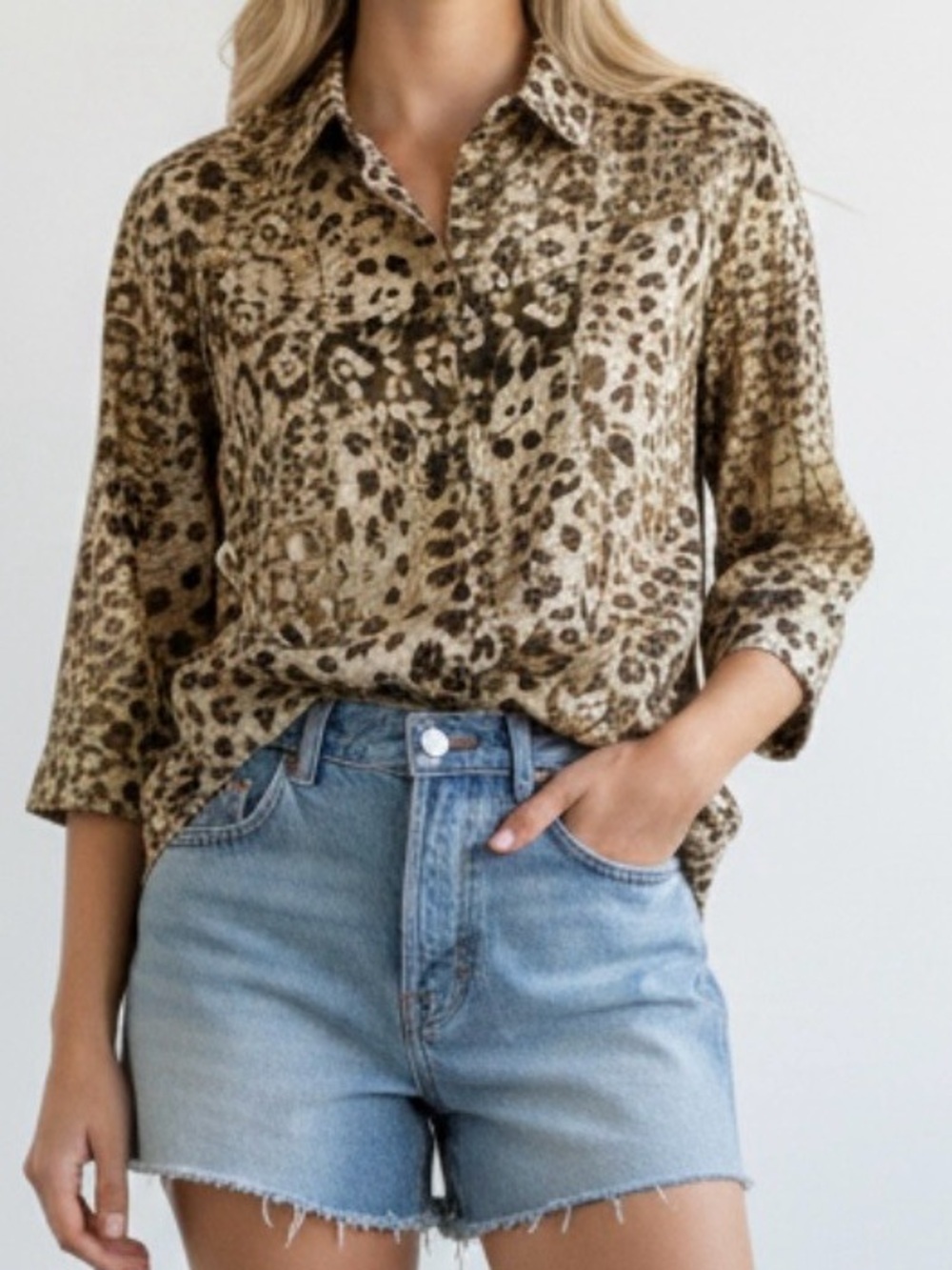 CHICO’S - Additions by Chico’s  brown leopard/alligator button up blouse